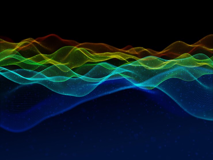Foto gratuito ondas de partículas que fluyen de colores del arco iris 3d