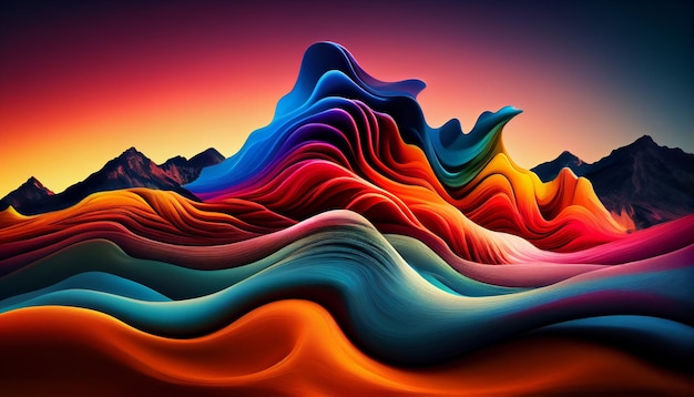 Las ondas suaves fluyen sobre un paisaje montañoso abstracto generado por IA