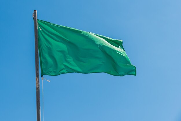 Ondeando la bandera verde que indica la tranquilidad del mar