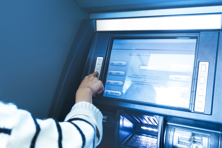 Foto gratuito operación atm en el banco