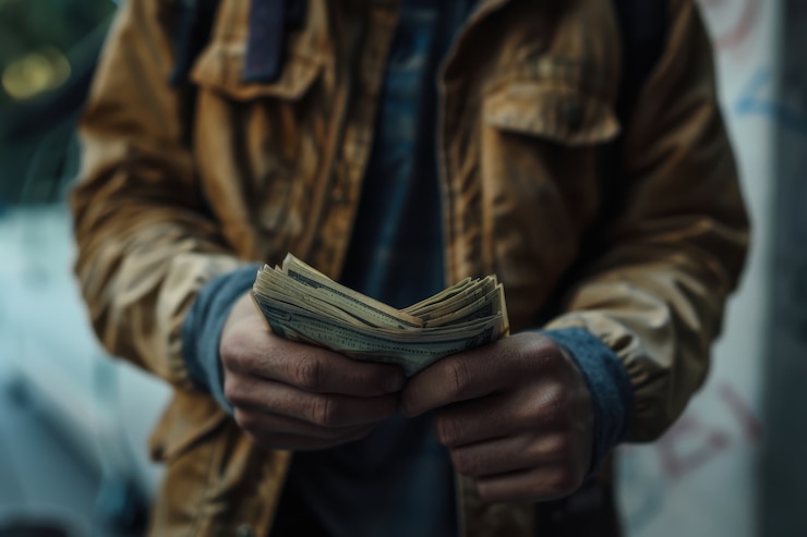 Foto gratuito opinión del hombre sobre el manejo del dinero y los fondos para la riqueza y la prosperidad