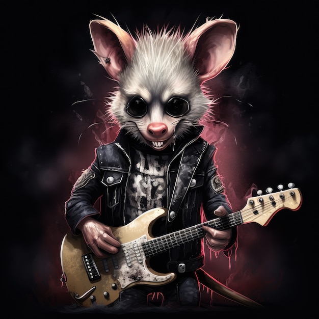 Foto gratuita opossum con guitarra en el estudio