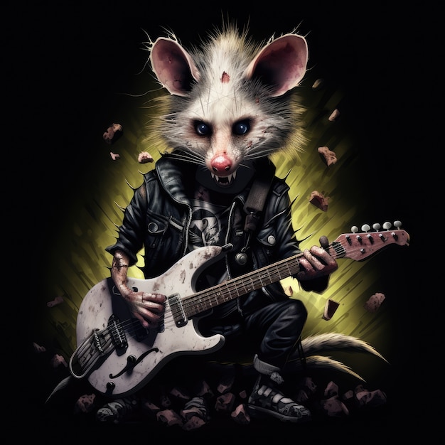 Foto gratuita opossum con guitarra en el estudio