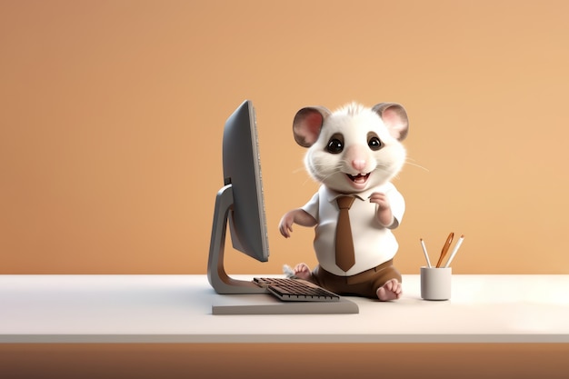 Foto gratuita opossum linda con la computadora
