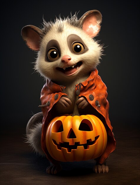 Una opossum linda con un traje de Halloween