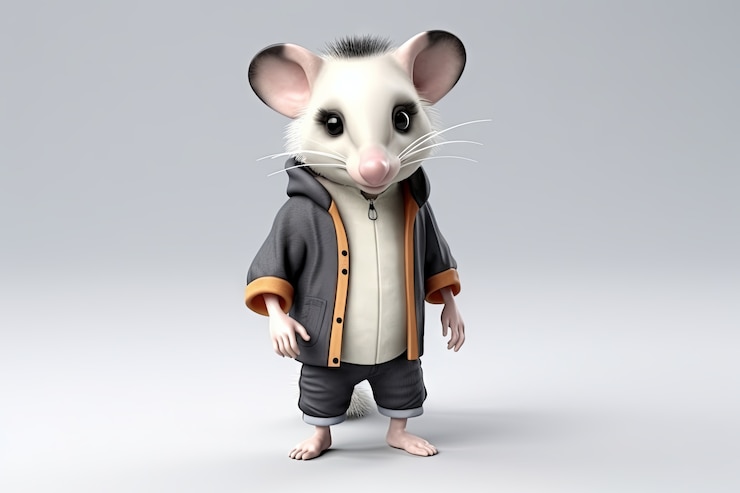 Foto gratuito opossum linda con un traje lindo en el estudio