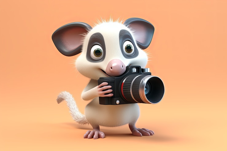 Foto gratuito opossum lindo con una cámara fotográfica
