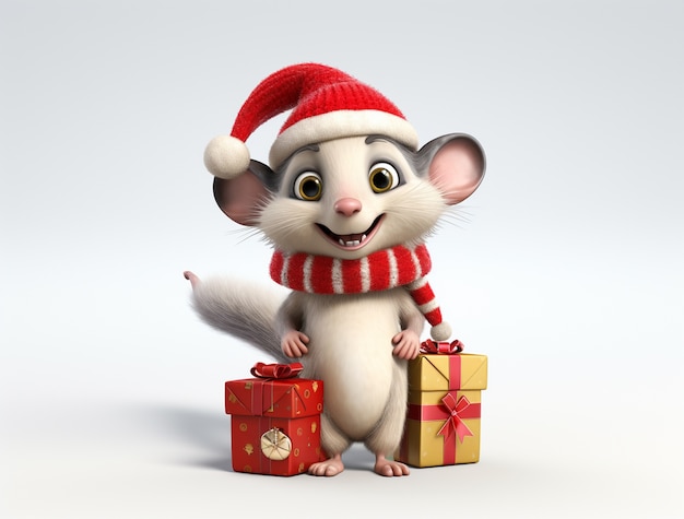 Foto gratuita un opossum lindo celebrando la navidad