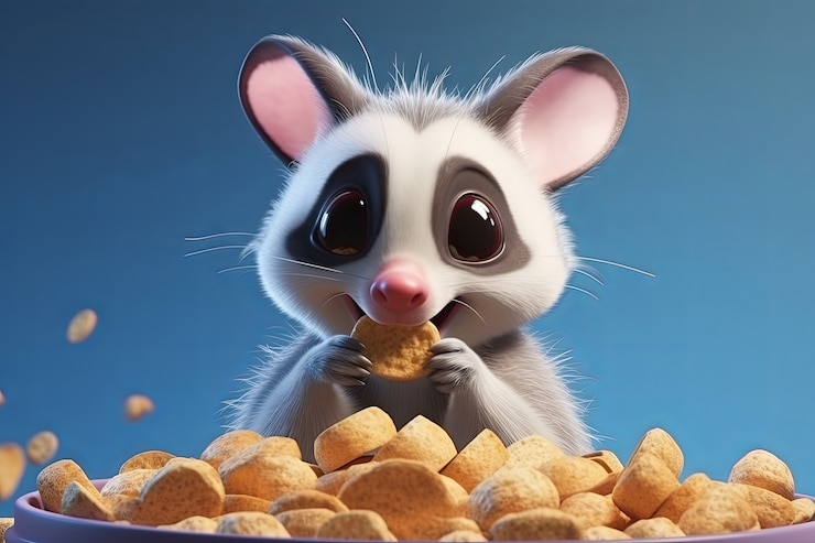 Foto gratuito opossum lindo con comida