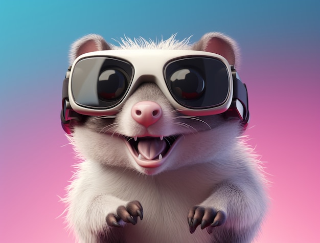 Foto gratuita un opossum lindo con gafas de protección