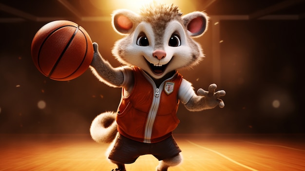 Un opossum lindo jugando al baloncesto