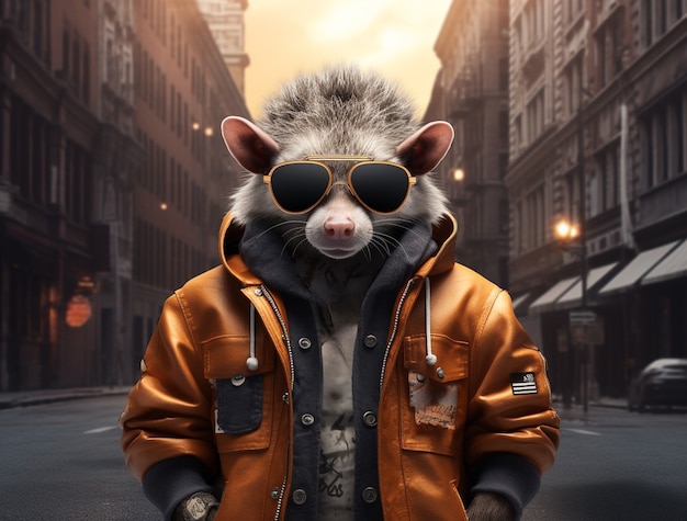 Foto gratuita un opossum lindo con ropa