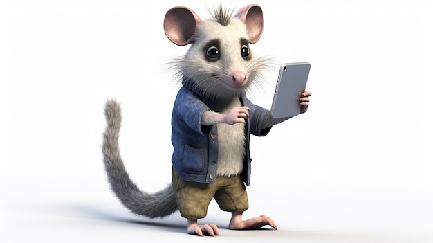 Foto gratuita un opossum lindo con ropa