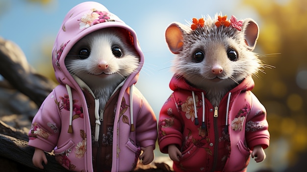 Foto gratuita un opossum lindo con ropa