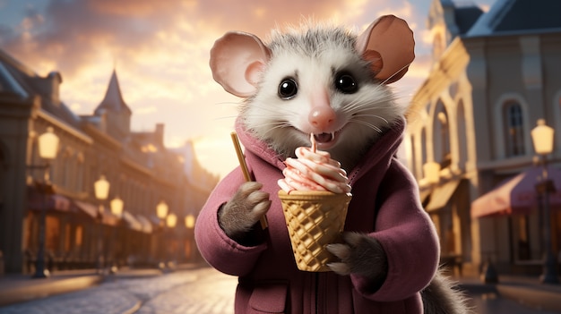 Foto gratuita un opossum lindo con ropa