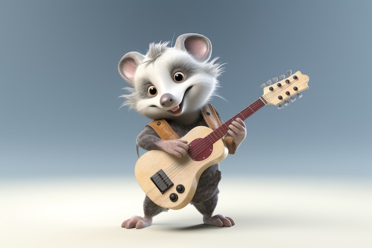 Foto gratuito un opossum lindo tocando la guitarra