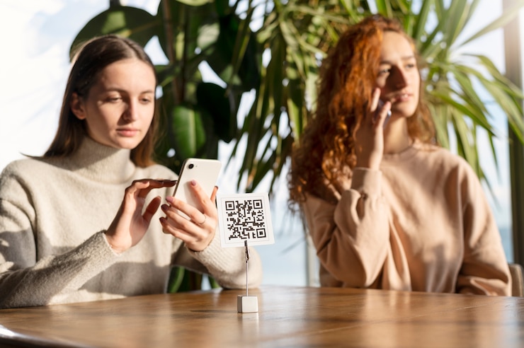 Photo Gratis orang memindai kode qr