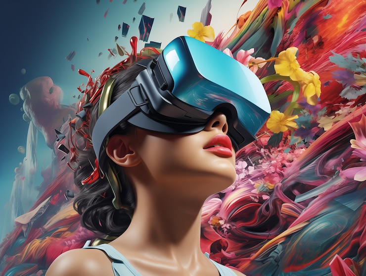 Photo Gratis orang-orang memakai kacamata virtual reality berteknologi tinggi futuristik