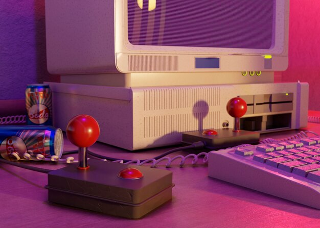 Ordenador retro en el arreglo de escritorio