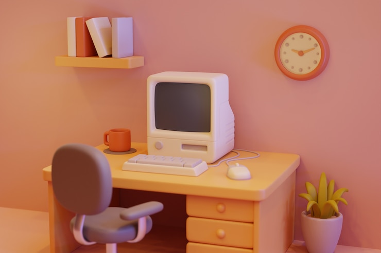 Foto gratuito ordenador retro en el arreglo de escritorio