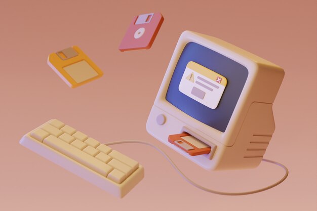 Ordenador retro en el arreglo de escritorio