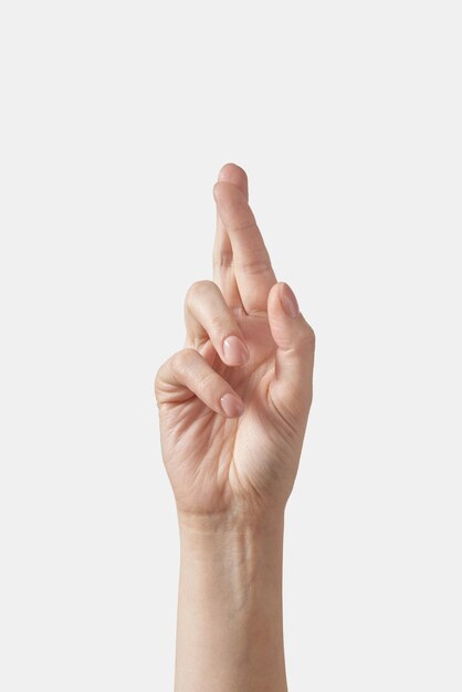 Ortografía del dedo del alfabeto de la mano femenina