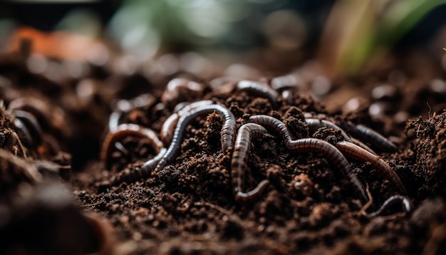 Foto gratuita oruga que se arrastra comiendo plantas frescas al aire libre generada por ia