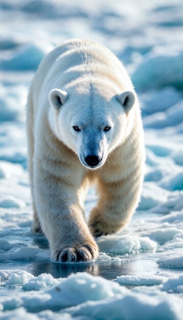 El oso polar caminando sobre la nieve