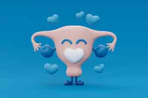 Foto gratuita ovario de dibujos animados con corazones azules