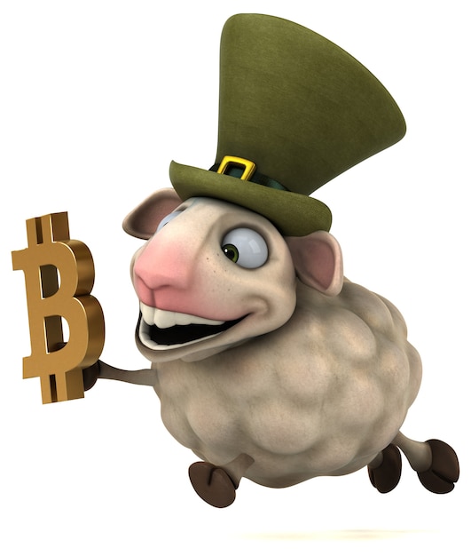 Ovejas y bitcoin - Ilustración 3D