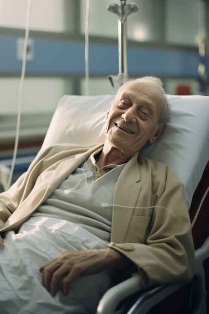 Paciente anciano hospitalizado en la cama de un hospital