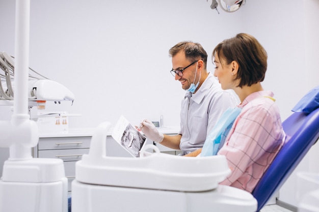 Paciente mujer en dentista