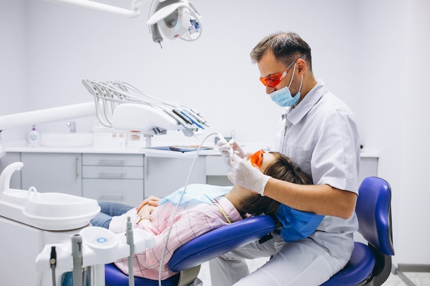 Paciente mujer en dentista