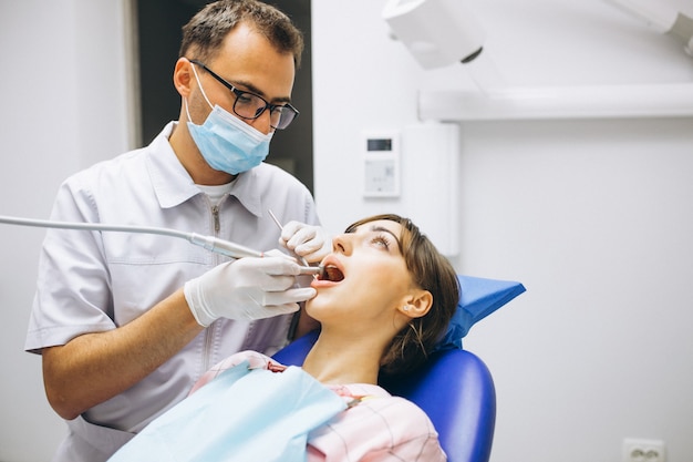 Paciente mujer en dentista