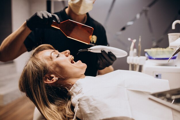 Paciente mujer visita al dentista