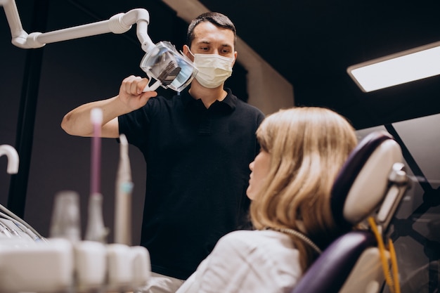 Paciente mujer visita al dentista