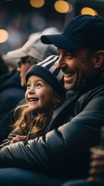 Padre e hija disfrutando juntos de un juego en la ciudad de Nueva York