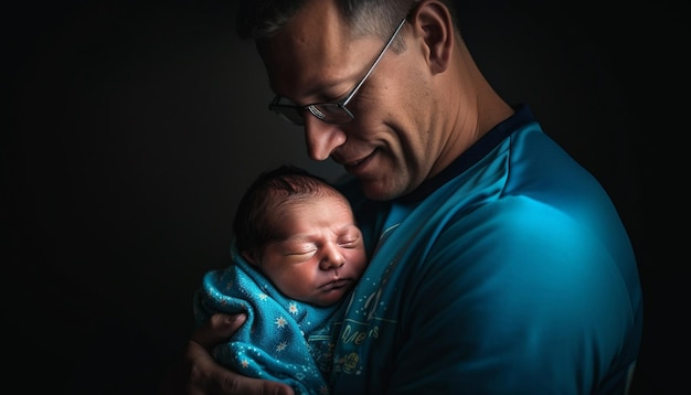 Padre e hijo abrazando una nueva vida juntos generados por IA