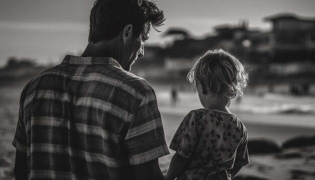 Padre e hijo caminando disfrutando de la belleza de la naturaleza generada por IA