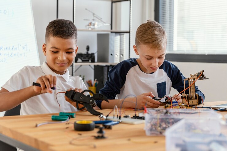 Foto gratuito padre e hijo haciendo robot