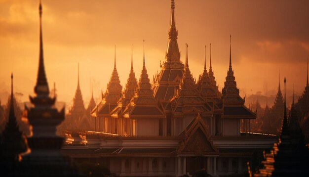 Pagoda majestuosa al atardecer un viaje espiritual generado por IA