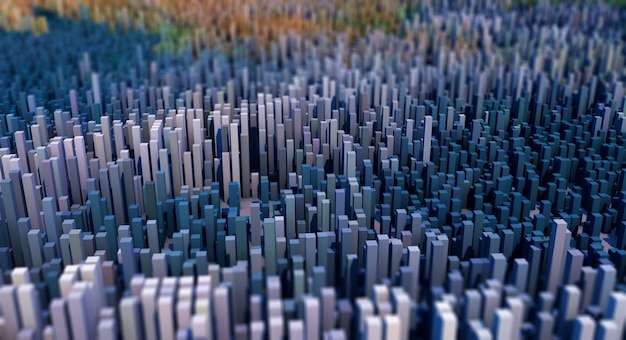 Paisaje abstracto en 3D de cubos con profundidad de campo