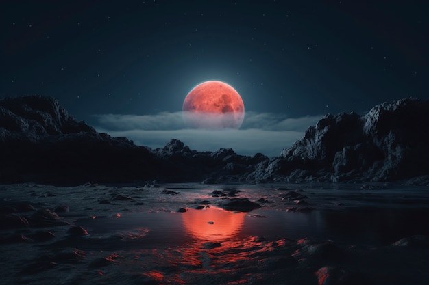 Paisaje abstracto con vista fotorrealista de la luna