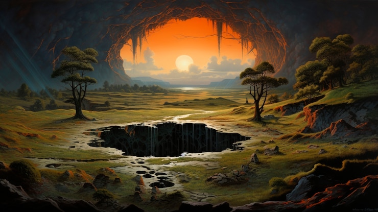 Foto gratuito un paisaje de agujeros sin fin de fantasía