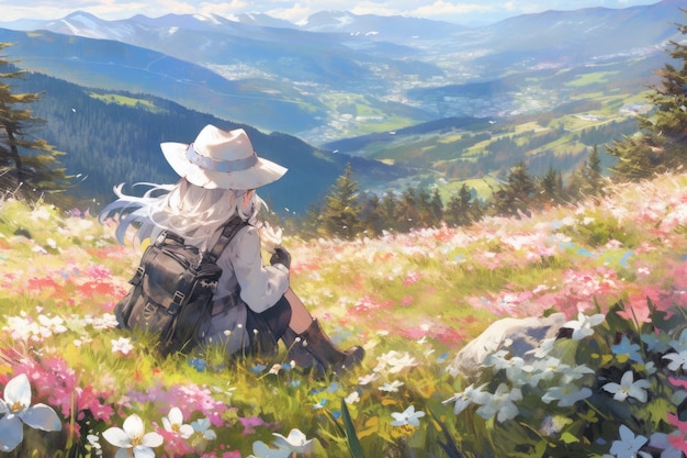 Foto gratuita paisaje de anime de una persona que viaja