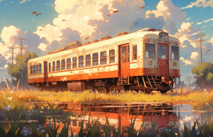 Foto gratuito paisaje de anime de una persona que viaja