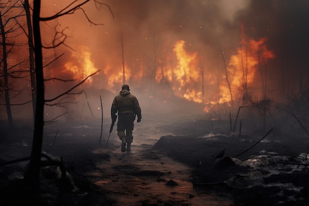 Foto gratuita paisaje apocalíptico de una zona de guerra con destrucción