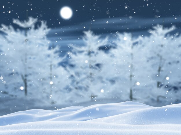 Paisaje de árbol nevado 3D
