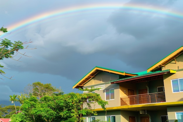 Foto gratuita paisaje con un arco iris colorido que aparece en el cielo