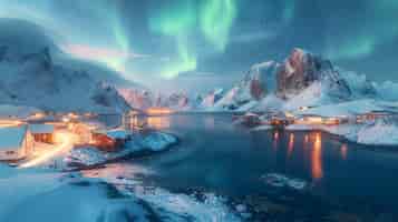 Foto gratuita el paisaje de la aurora boreal sobre el mar